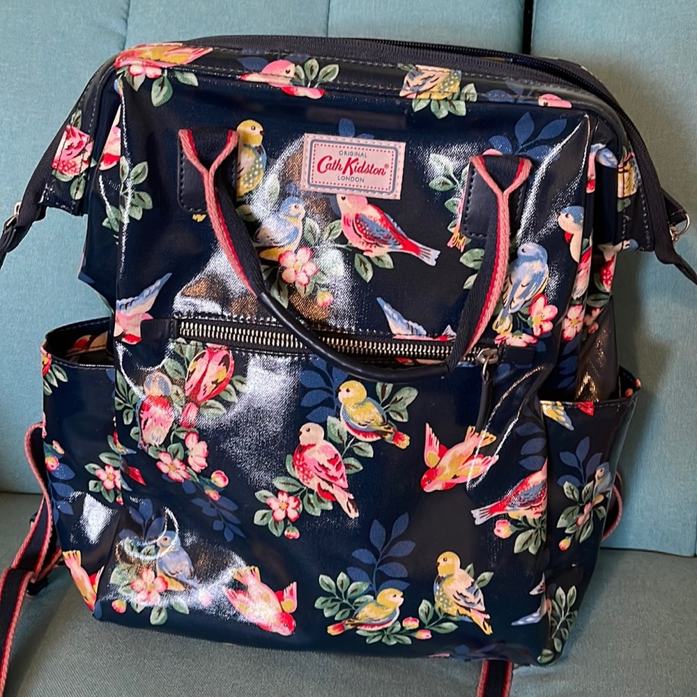 CATH KIDSTON navy blue bird back pack back pack handled purse